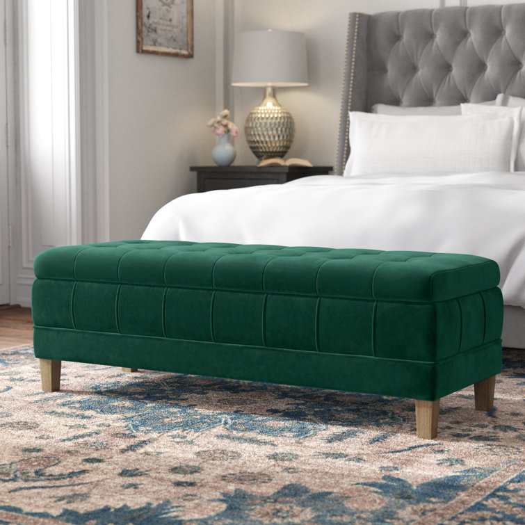Gloria 52 Wide Velvet Tufted Rectangle Storage Ottoman Kelly Clarkson Home Upholstery Color Evergreen